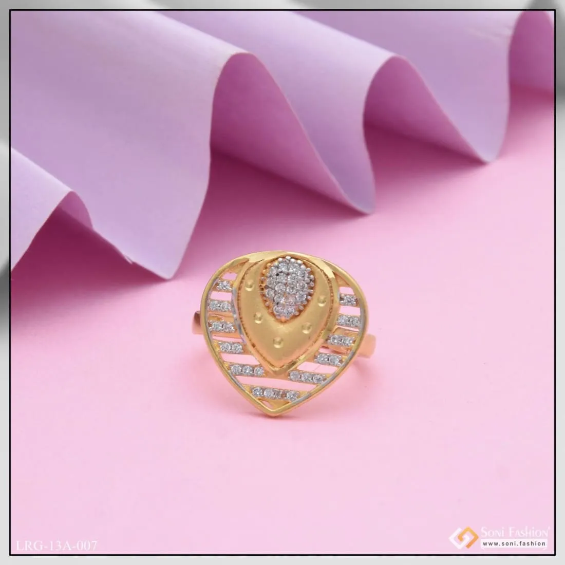 1 Gram Gold Plated Cool Design With Diamond New Style Ring For Women - Style Lrg-007