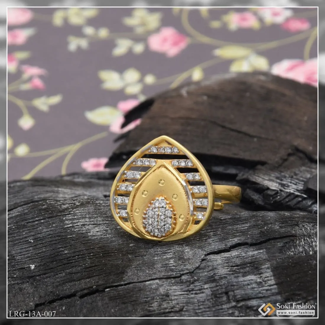 1 Gram Gold Plated Cool Design With Diamond New Style Ring For Women - Style Lrg-007