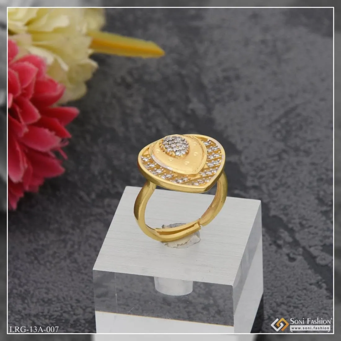 1 Gram Gold Plated Cool Design With Diamond New Style Ring For Women - Style Lrg-007