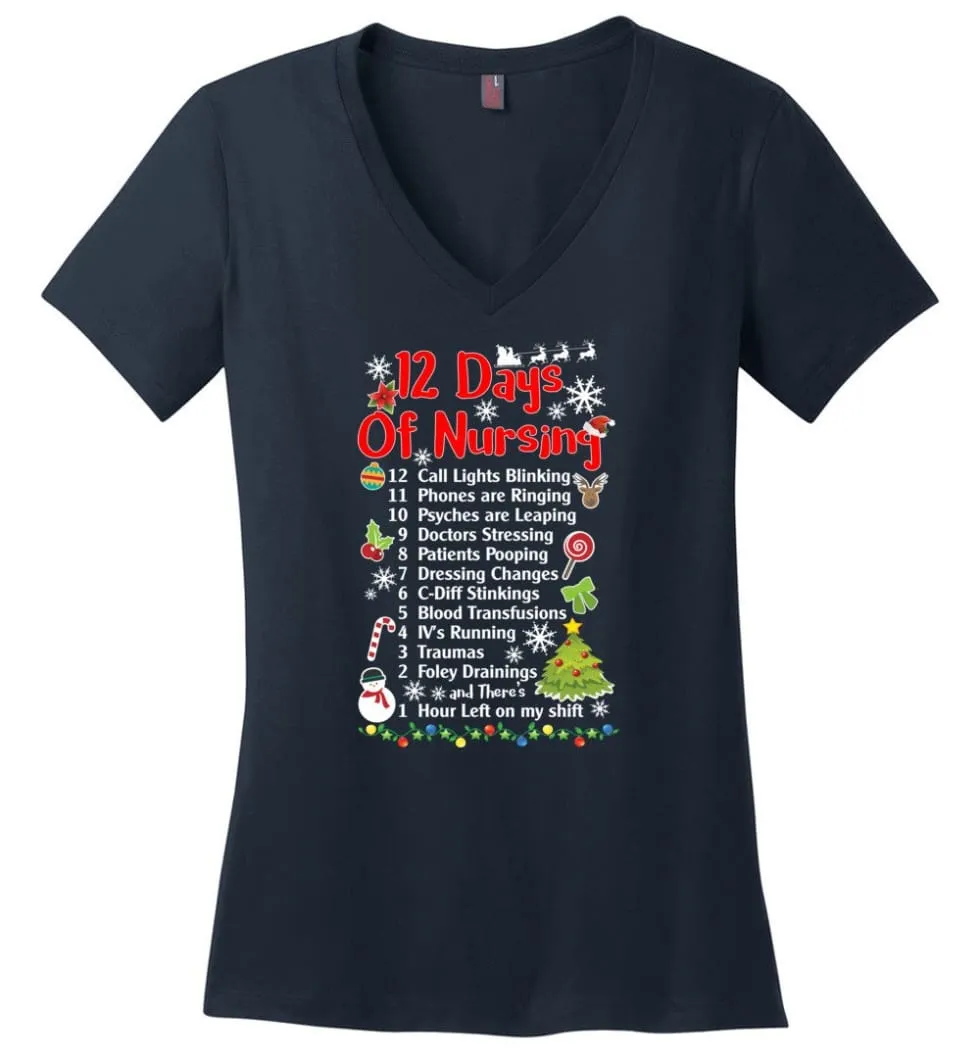 12 Days Of Nursing Christmas Gifts For Nurse Ladies V-Neck