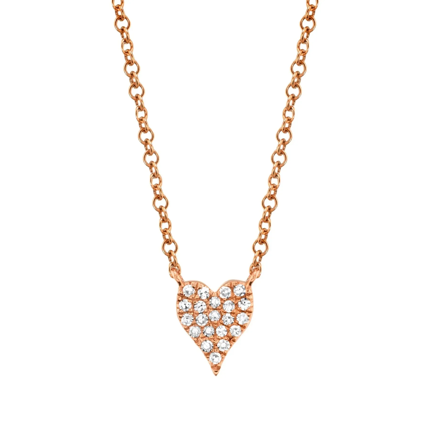 14K ROSE GOLD DIAMOND PAVE HEART NECKLACE