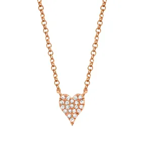 14K ROSE GOLD DIAMOND PAVE HEART NECKLACE