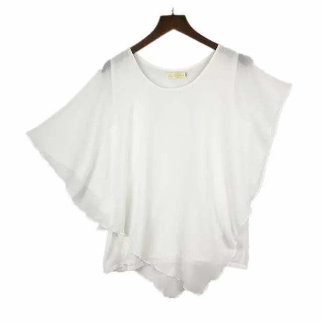 16 Colors Plus Size S- 5XL 6XL Ladies Chiffon Batwing Sleeve Blouse Tops