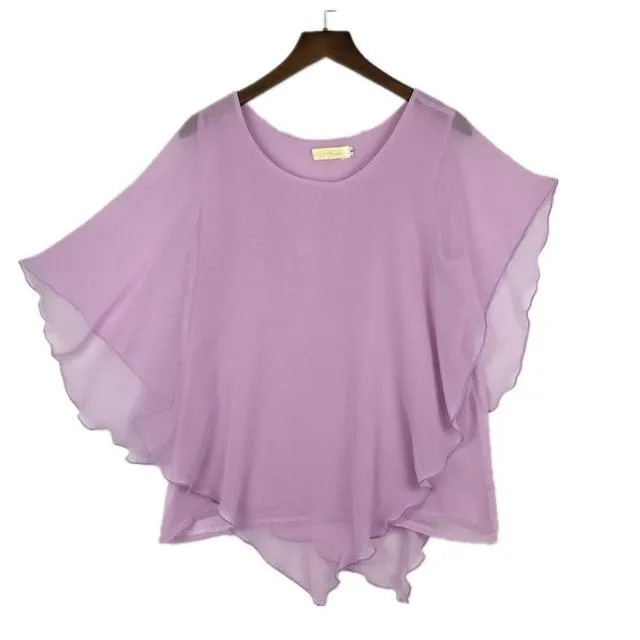 16 Colors Plus Size S- 5XL 6XL Ladies Chiffon Batwing Sleeve Blouse Tops