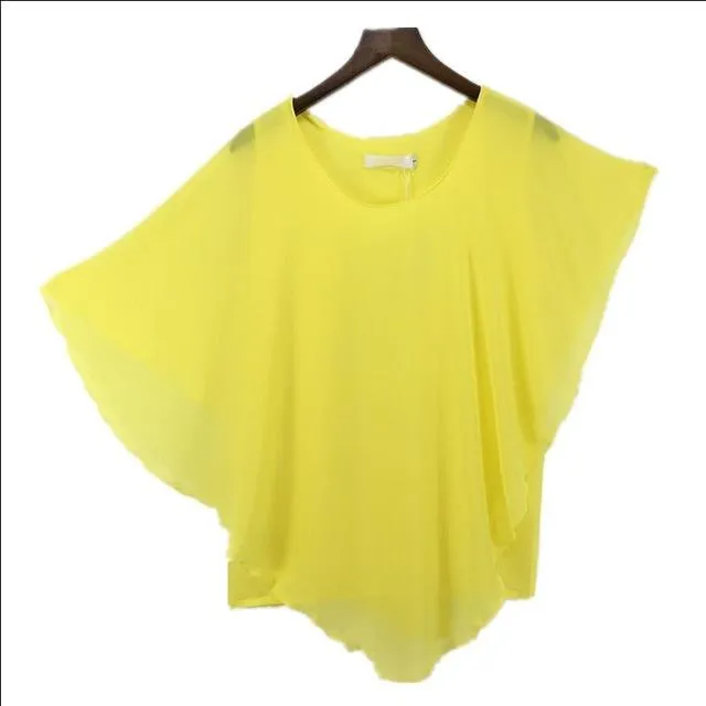 16 Colors Plus Size S- 5XL 6XL Ladies Chiffon Batwing Sleeve Blouse Tops