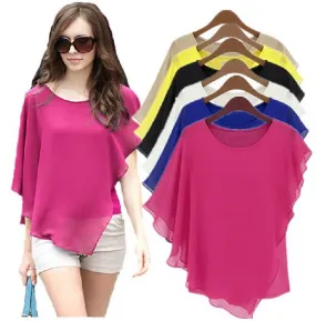 16 Colors Plus Size S- 5XL 6XL Ladies Chiffon Batwing Sleeve Blouse Tops