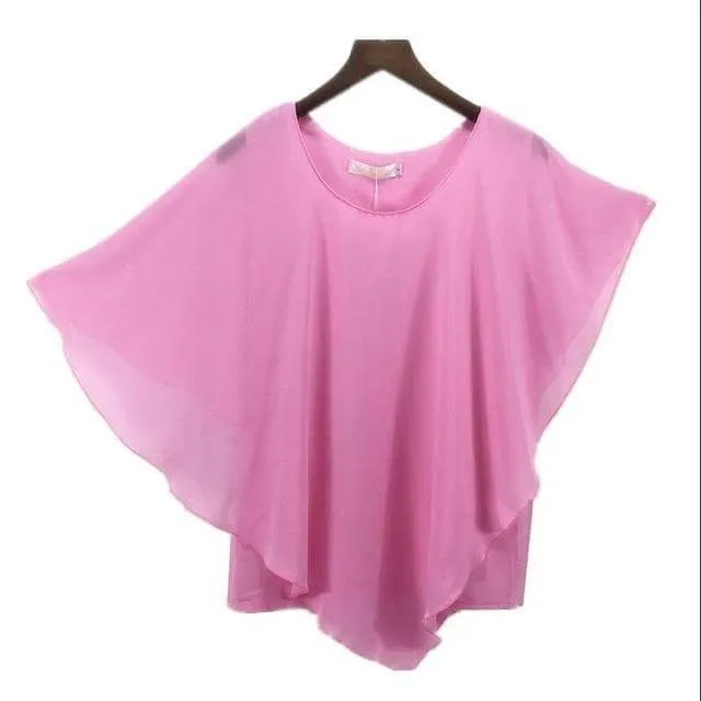 16 Colors Plus Size S- 5XL 6XL Ladies Chiffon Batwing Sleeve Blouse Tops