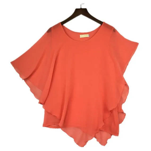 16 Colors Plus Size S- 5XL 6XL Ladies Chiffon Batwing Sleeve Blouse Tops