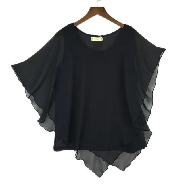 16 Colors Plus Size S- 5XL 6XL Ladies Chiffon Batwing Sleeve Blouse Tops