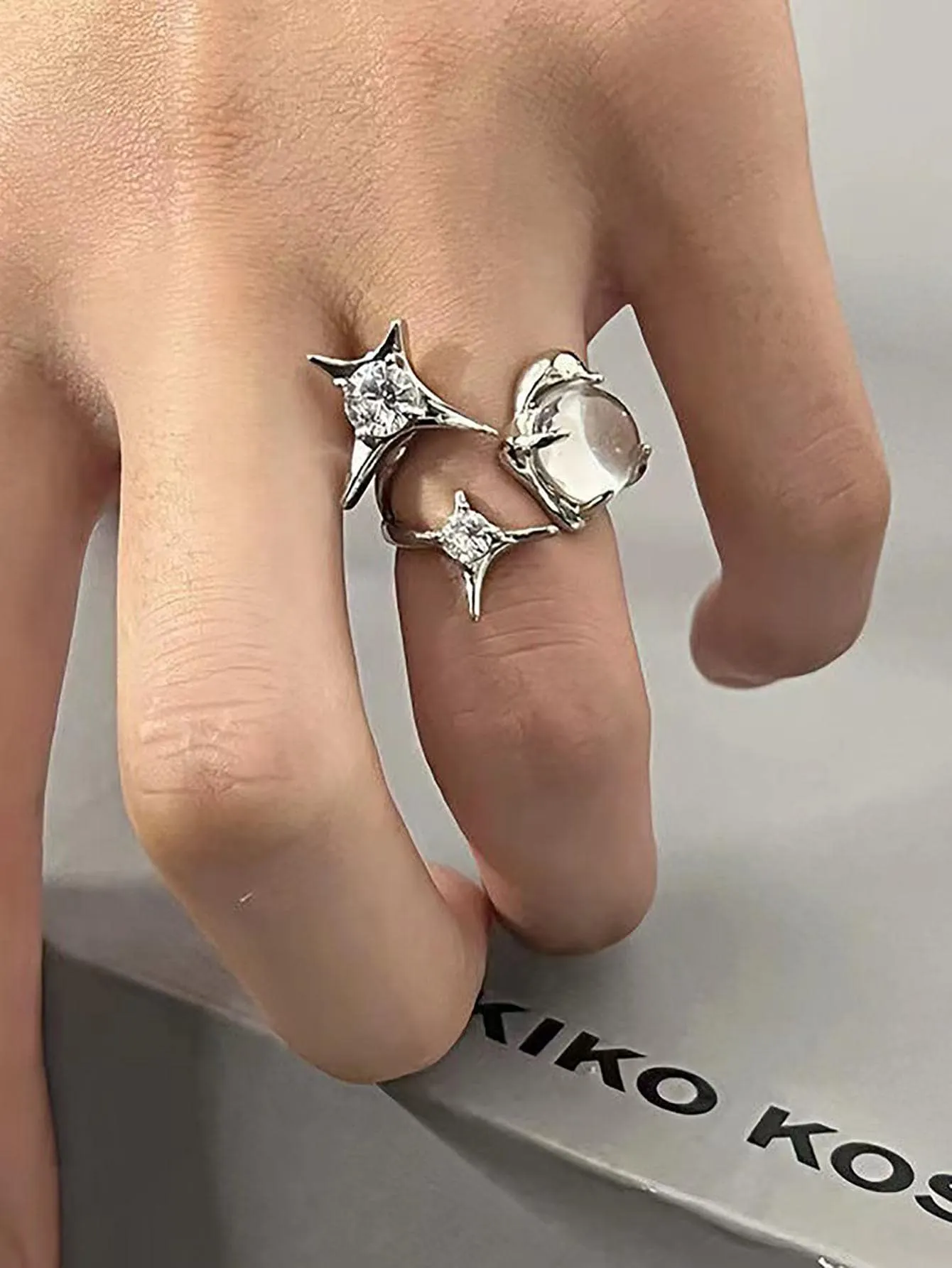 1pc European & American Style Lucky Four-pointed Star Shaped CZ Stone Open Cuff Ring, Fashionable & Versatile, For Women's Index Finger, Daily Wear