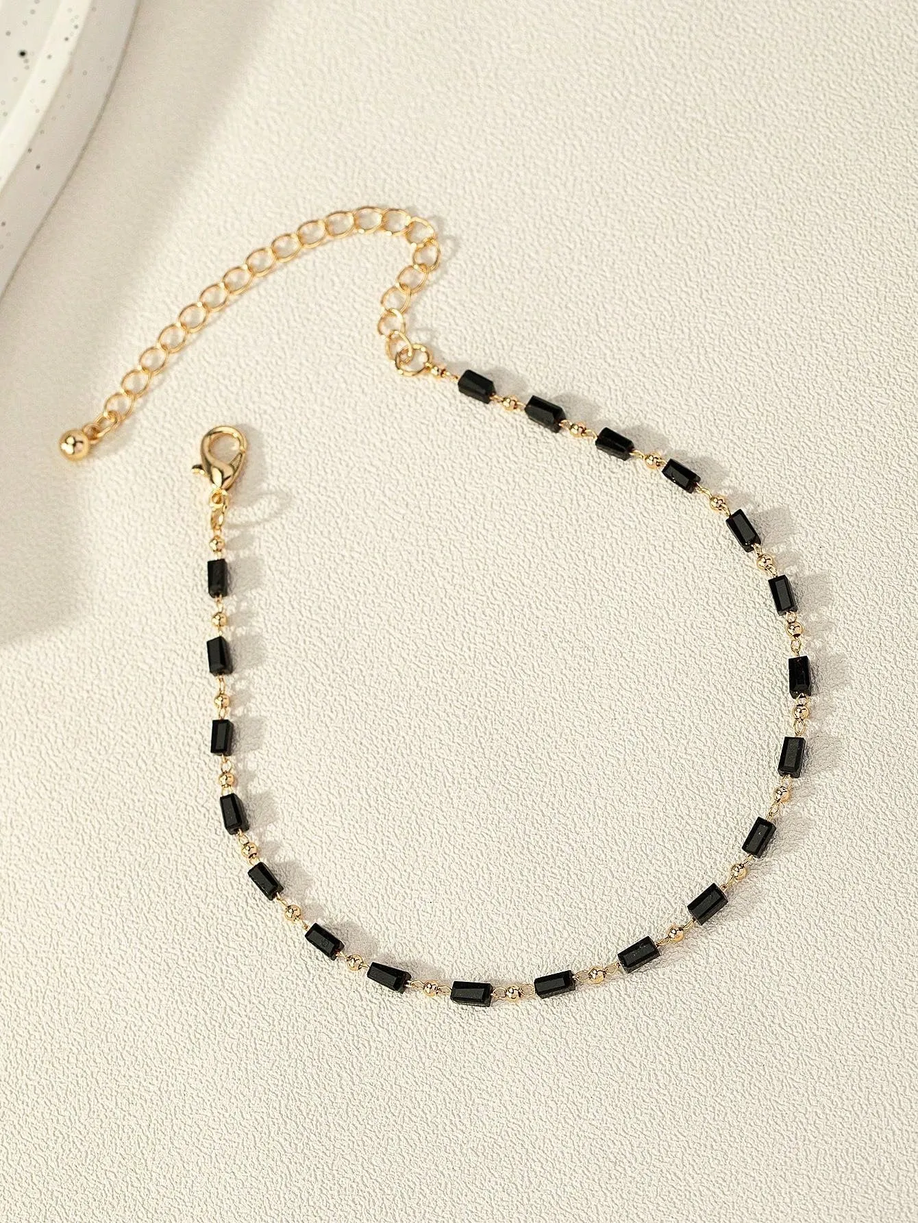 1pc Single-Layer Handmade Chain Ankle Bracelet With Black Glass Beads SD