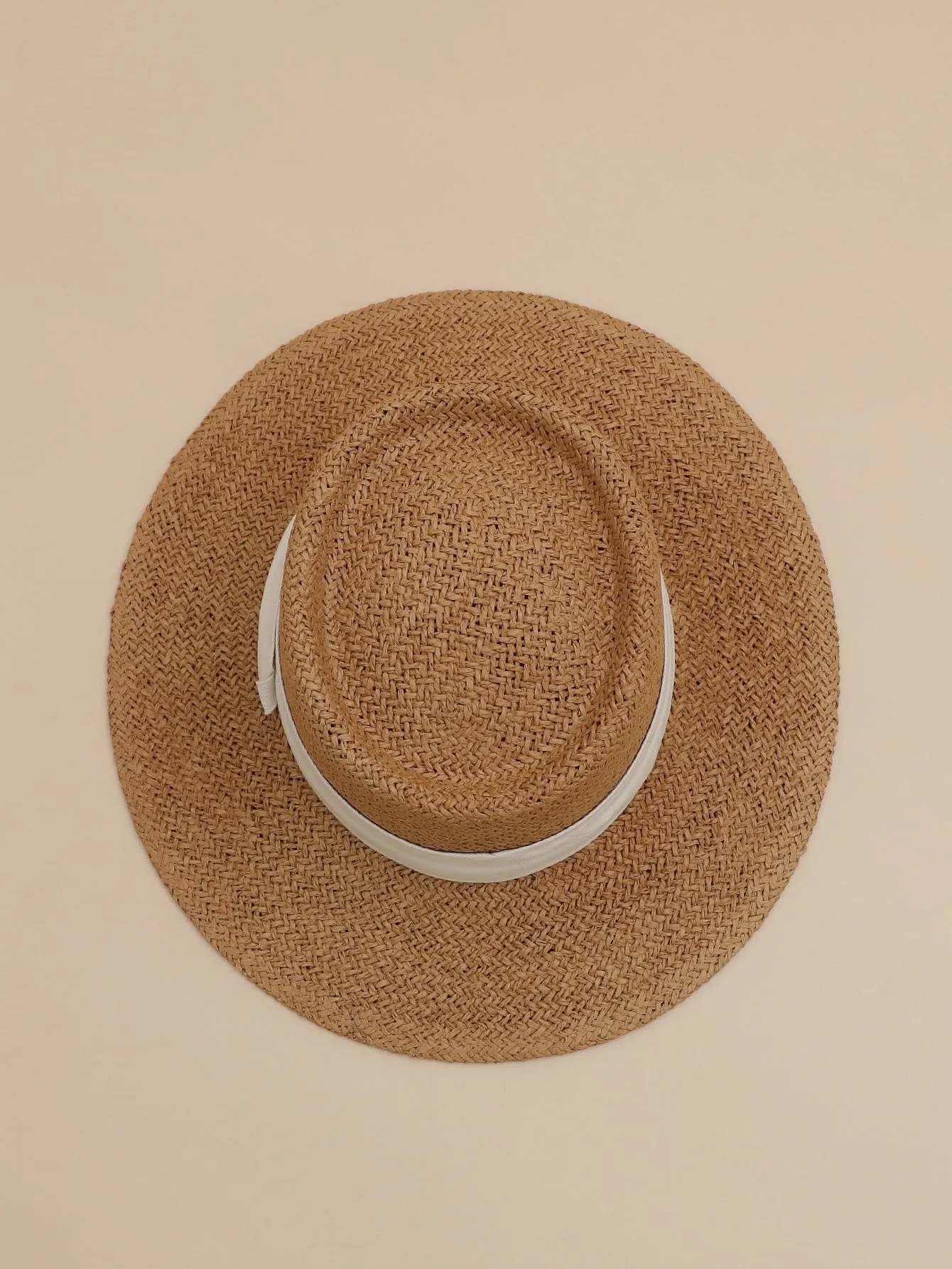 1pc Women Belt Decor Boho Style Straw Hat