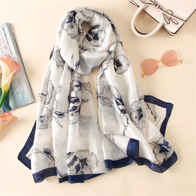 2017 luxury brand Women Silk scarf Beach Shawl and Echarpe Luxurious Wrap Designer scarves Plus Size female beach stole bandana