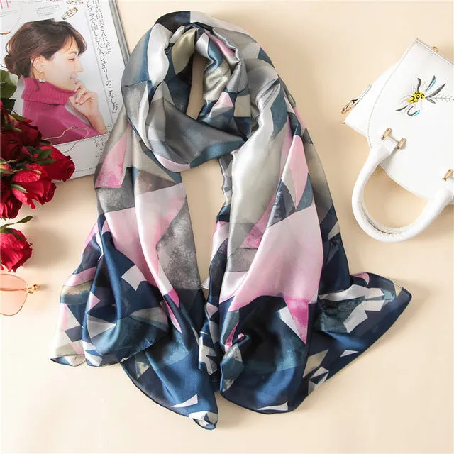 2017 luxury brand Women Silk scarf Beach Shawl and Echarpe Luxurious Wrap Designer scarves Plus Size female beach stole bandana