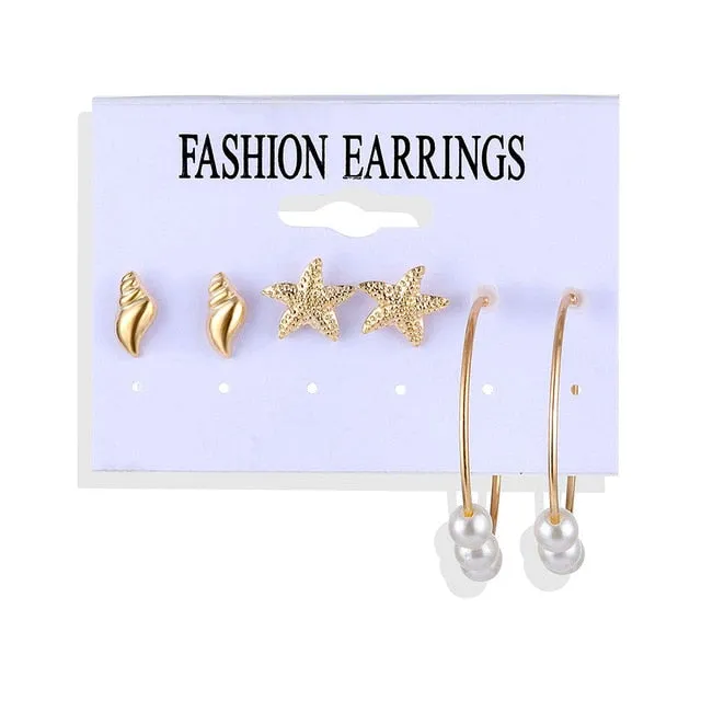 2020 Vintage Pearl Twist Big Circle Earrings Set for Women Fashion Geometric Imitation Pearl Crystal Earrings Jewelry