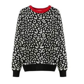 2023 Korean Jumper Autumn Winter Knitted Sweater Women Oversized Sweaters Female Leopard Jacquard Fa