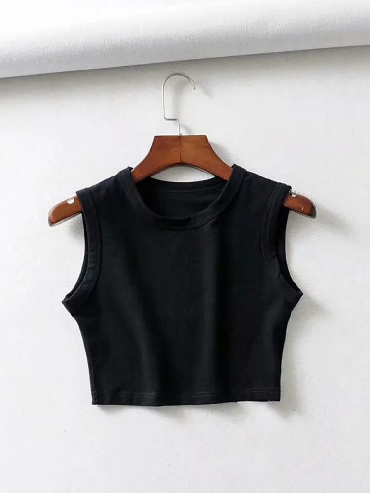 2023 Summer Vintage White Crop Tops Women Biker Black Punk Sexy Tank Top Korean Streetwear Cropped S