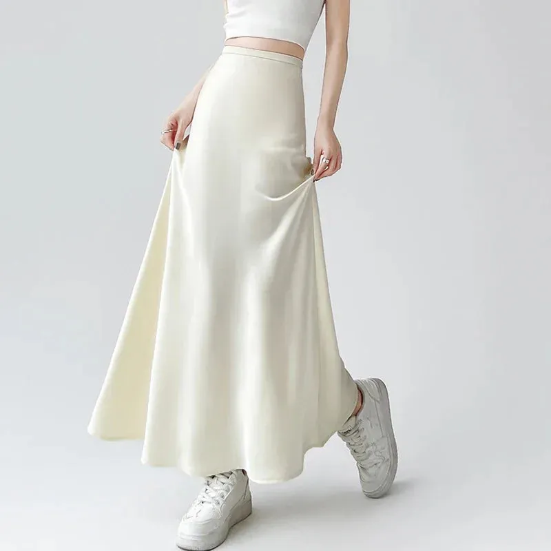 2024 New Spring Summer Acetate Satin Long Womens Elegant High Waist Wrap Hip Mermaid Ladies Fashion Maxi Skirt