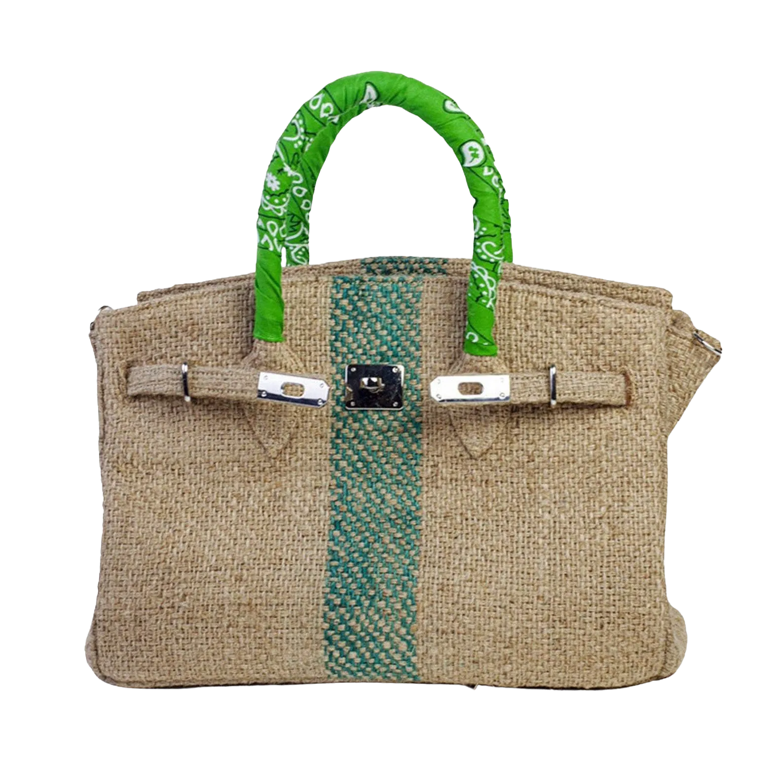 24H Birkin Style Green Coffee Jute Handbag