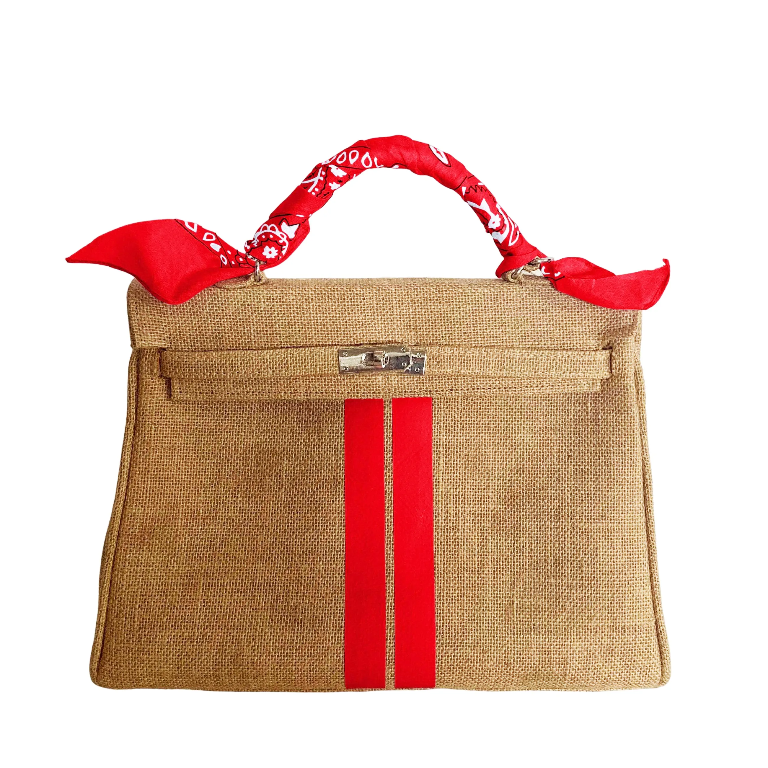 24H Kelly Style Jute Handbag with Stripes