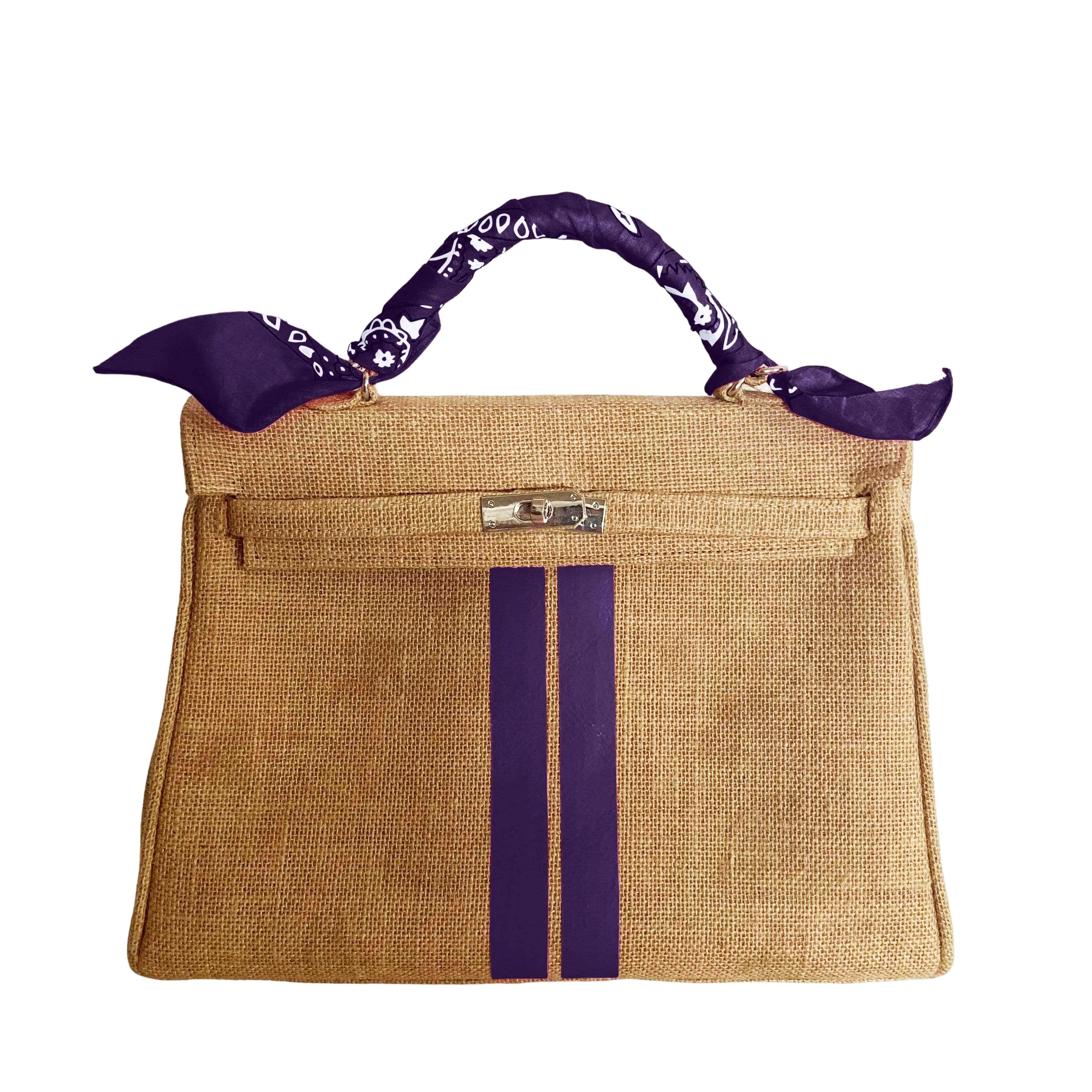 24H Kelly Style Jute Handbag with Stripes