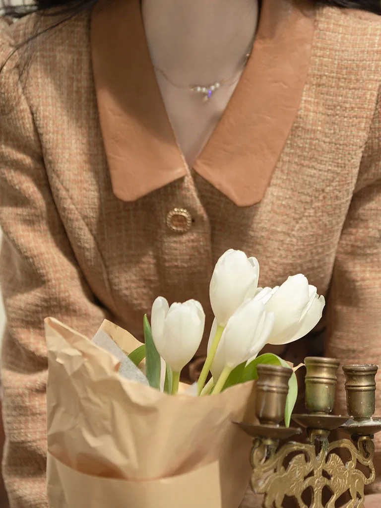 2PS Brown Houndstooth Tweed Coat With Swing Skirt 1950S Vintage Audrey Hepburn's Style Outfits