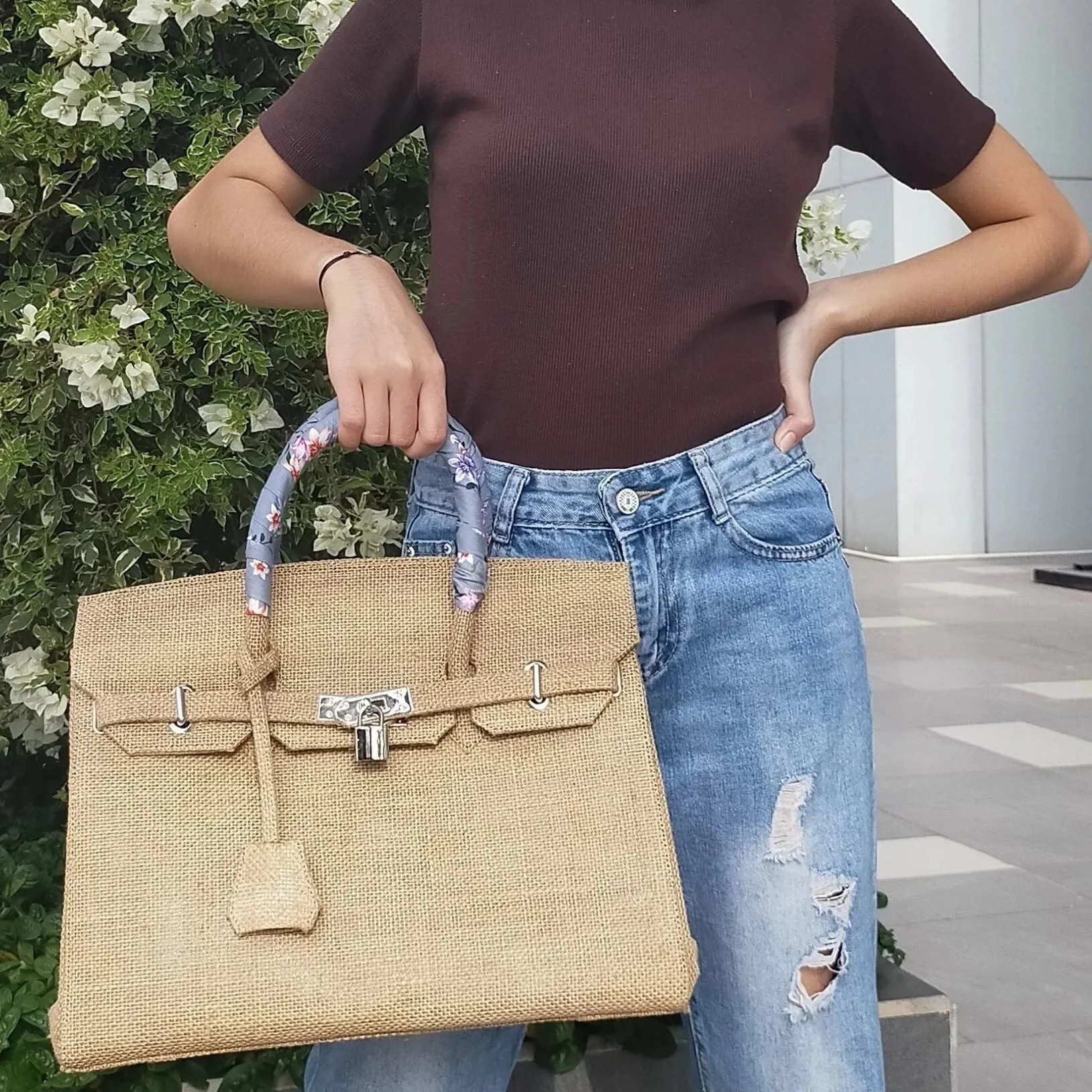 36H Birkin Style Jute Bag