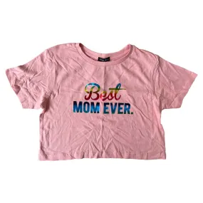 3Forty Inc Women Junior Best Mom Cropped Tee ( Dusty Pink Rainb)