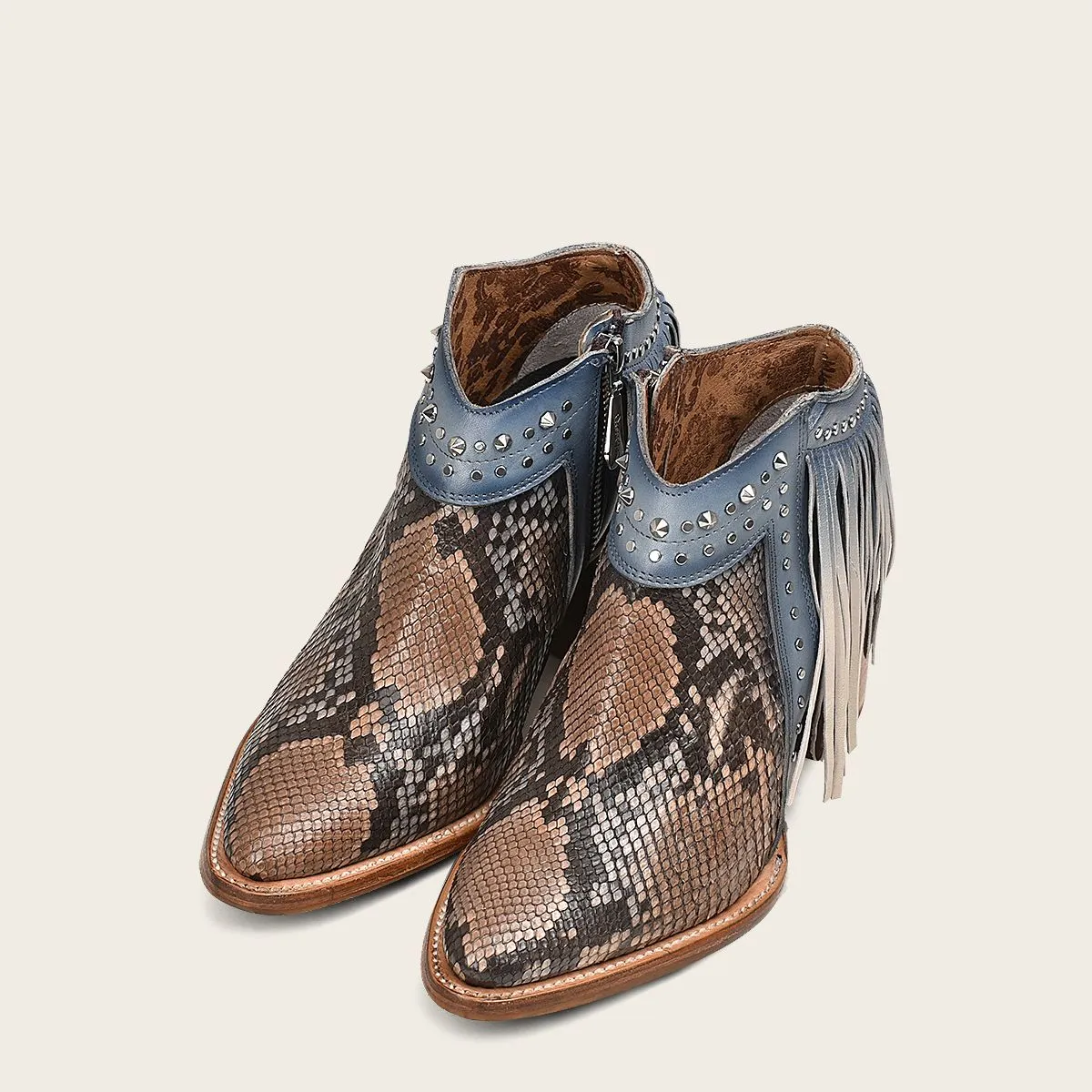 4Q10PH - Cuadra blue western cowgirl python skin ankle boots for women