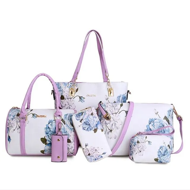 6 Pieces Set Chinese Style Floral Printing Designer Women Handbag