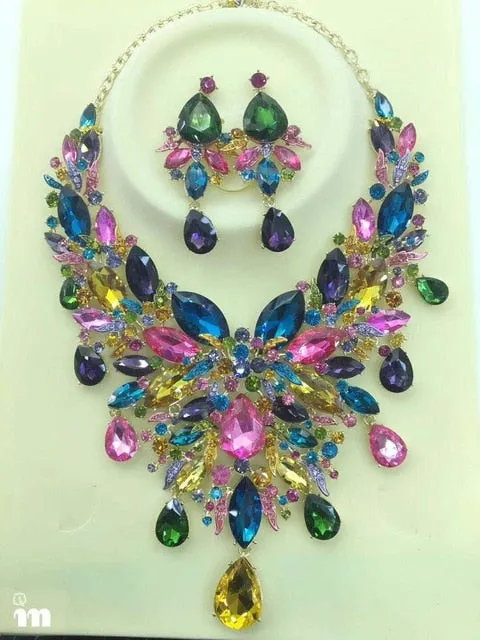 9 color women rhinestone pageant Jewelry sets