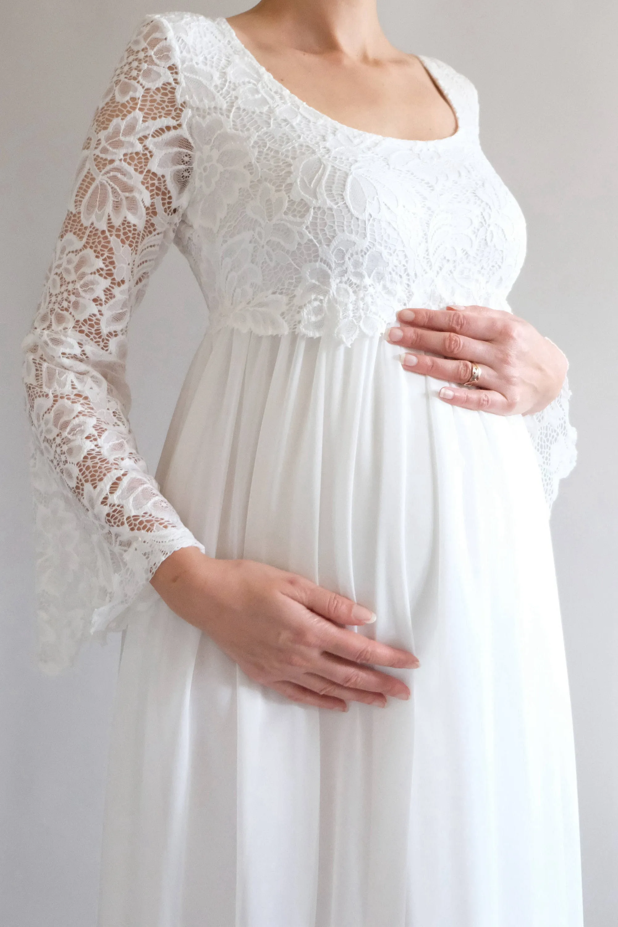 A-line Bell Long Sleeve Empire Maternity Wedding Dress-715522