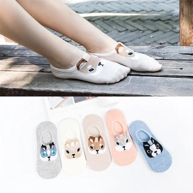 A Set of 5 Pairs Cute Harajuku Printed Low Ankle Summer Socks for Women