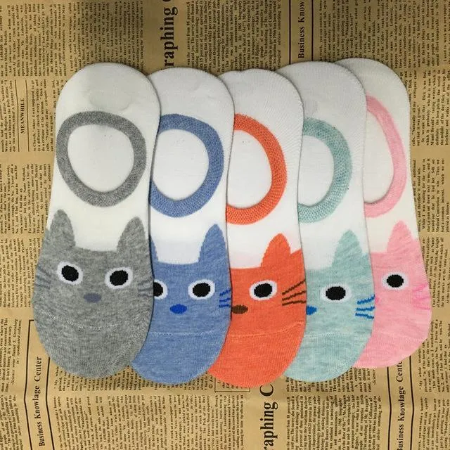 A Set of 5 Pairs Cute Harajuku Printed Low Ankle Summer Socks for Women