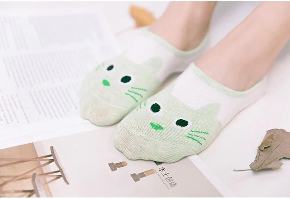 A Set of 5 Pairs Cute Harajuku Printed Low Ankle Summer Socks for Women