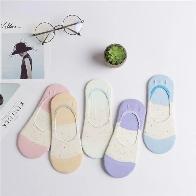 A Set of 5 Pairs Cute Harajuku Printed Low Ankle Summer Socks for Women