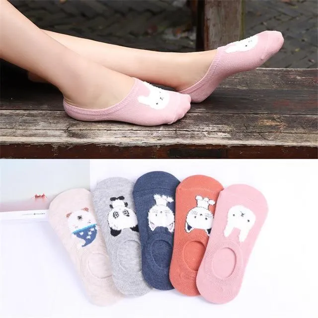 A Set of 5 Pairs Cute Harajuku Printed Low Ankle Summer Socks for Women