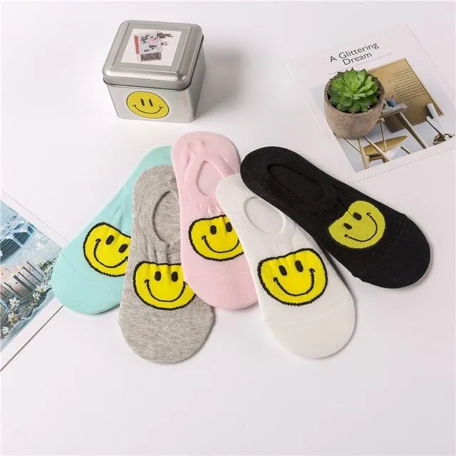 A Set of 5 Pairs Cute Harajuku Printed Low Ankle Summer Socks for Women