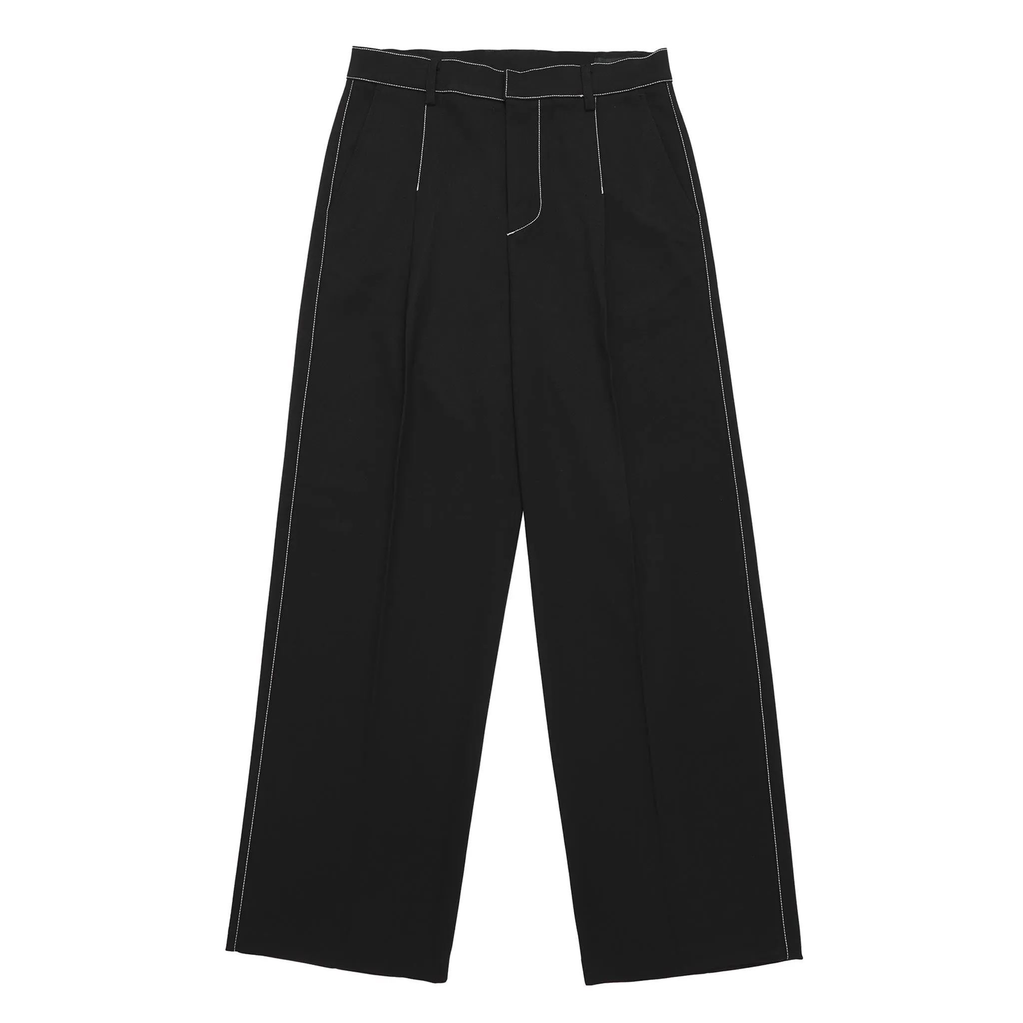 ADD Contrast Stitch Wool Wide Slacks Black