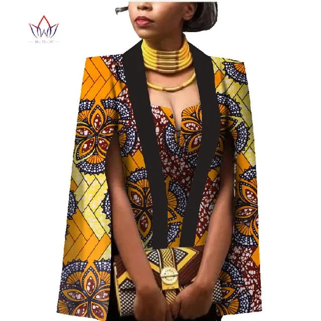 African Women Clothing Full Sleeve Cape Coat Dress Suit African Tops 2 Piece Set Party Dresses