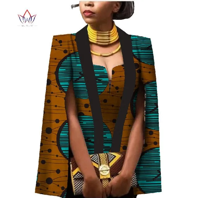 African Women Clothing Full Sleeve Cape Coat Dress Suit African Tops 2 Piece Set Party Dresses