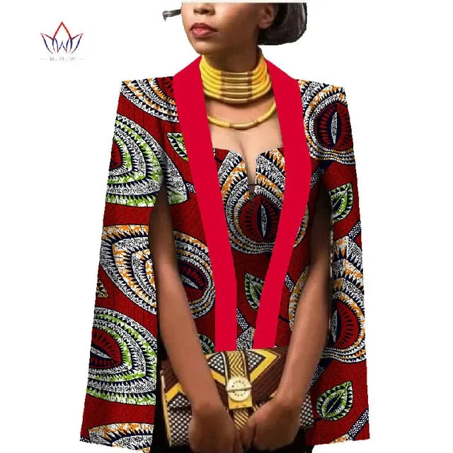 African Women Clothing Full Sleeve Cape Coat Dress Suit African Tops 2 Piece Set Party Dresses