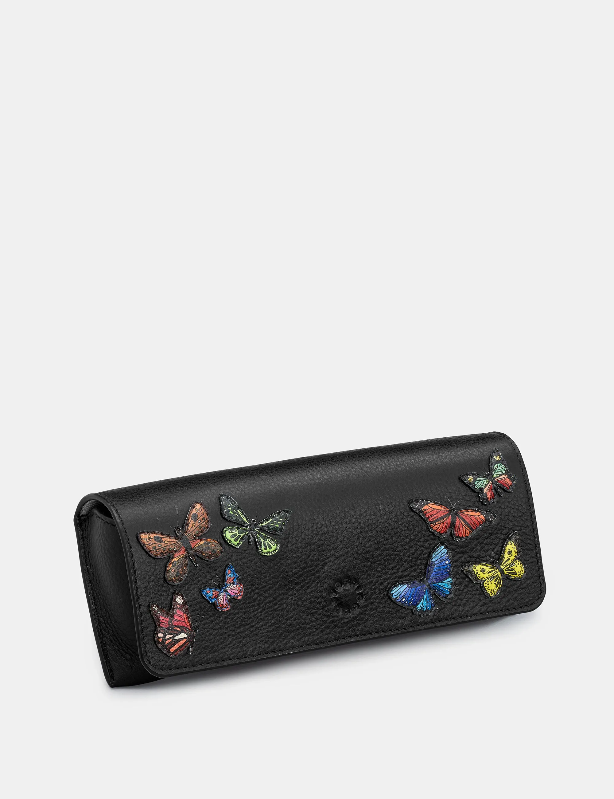 Amongst Butterflies Black Leather Glasses Case