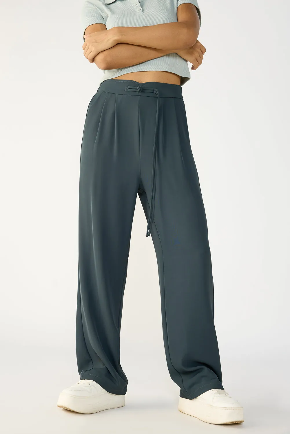 Anchor Grey Knotted Waist Korean Pants