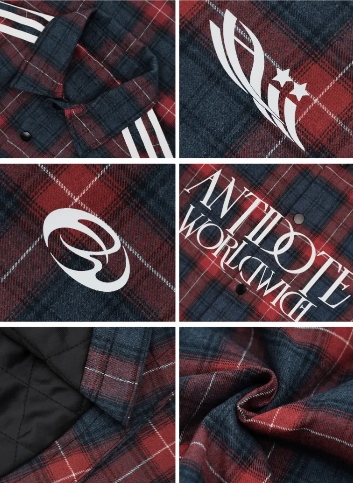 ANTIDOTE Sports Style Pattern Plaid Shirt Jacket