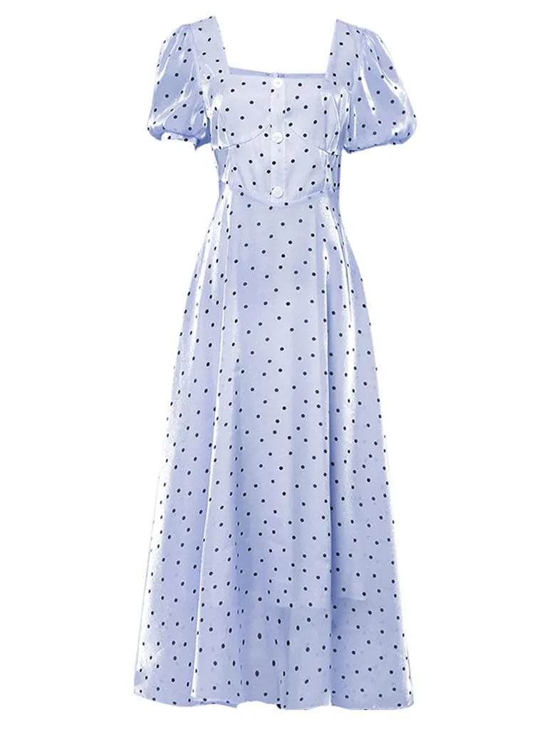 Apricot Polka Dots Puff Sleeve Vintage Style 1950S Dress