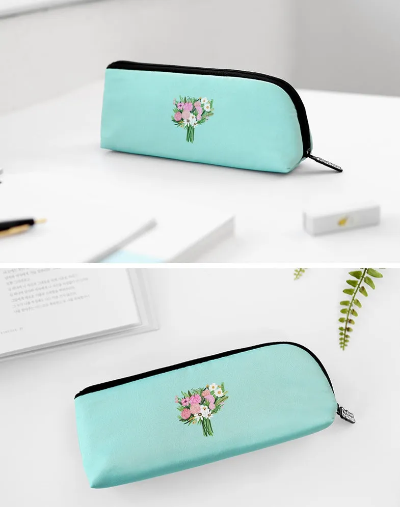 Aquamarine Pink Rose Bouquet Graphic Pencil Cases Stationery Zipper School 19cm Office Cosmetics Pouches Artists Designer Prints Gifts Bags Purses Students Girls Cute Teens Inner Pocket