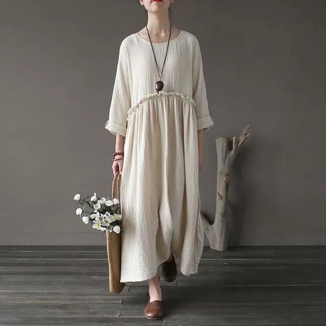 Asymmetrical Loose Vintage Women Dress Women Johnature 6454869