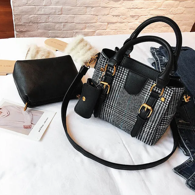 Autumn and Winter New Korean Fashion Minimalist Personality Hit the Color Check Bag Wild Child Shoulder Diagonal Handbags