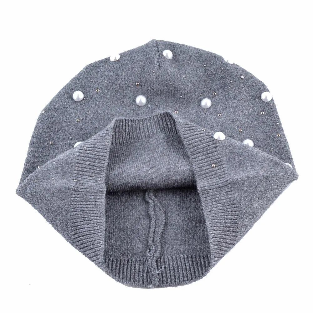 Autumn Winter Fashion Warm Pearl Knitted Beanies for Men and Women